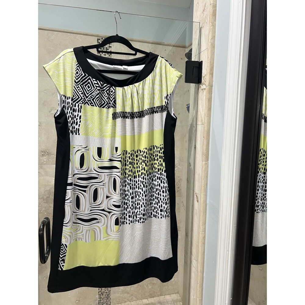 Chico's Women Multicolor Abstract Round Neck Sleeveless A-Line Dress Size 3